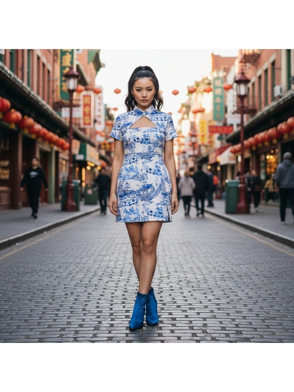 Prettylittlething White Porcelain Print Oriental Body con Dress Size 10